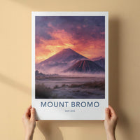 Mount Bromo Poster - Indonesia Travel Art - Fiery Sky Volcano Home Decor