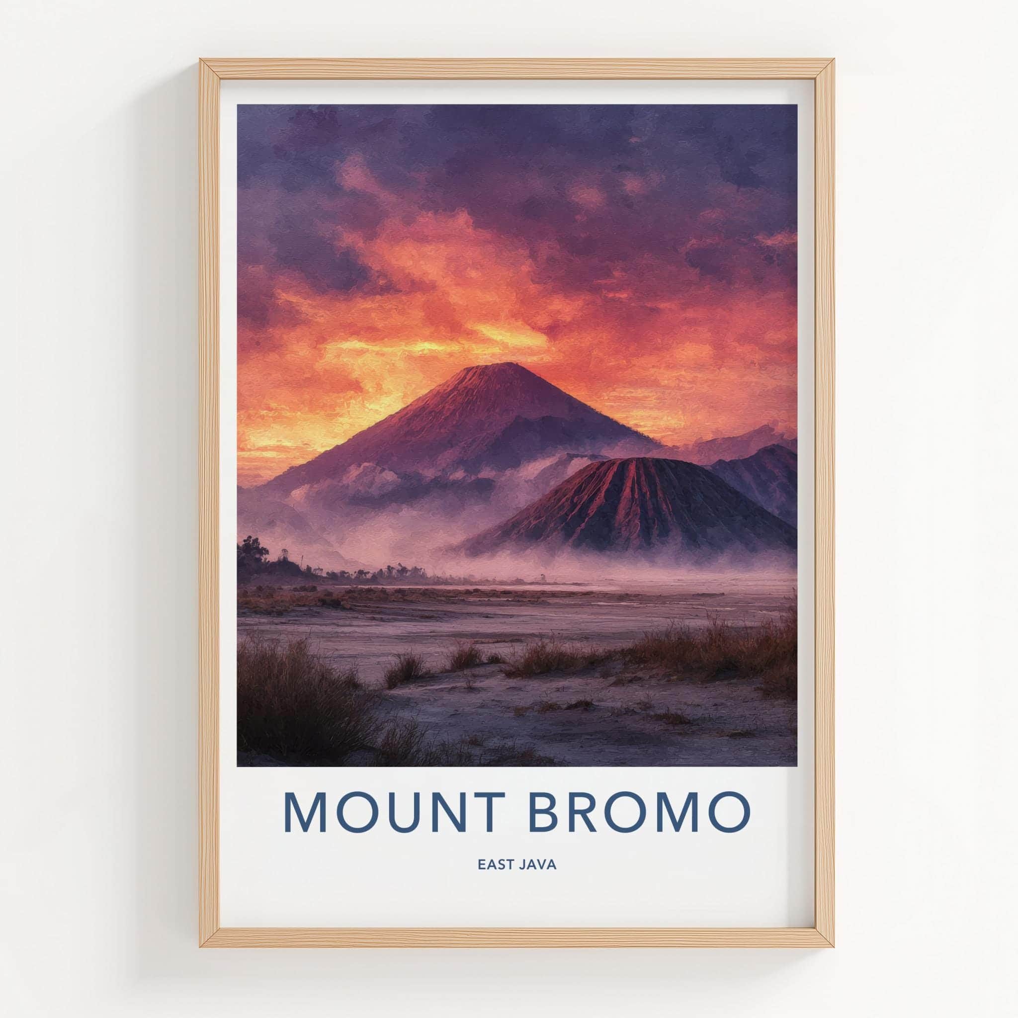 Mount Bromo Poster - Indonesia Travel Art - Fiery Sky Volcano Home Decor
