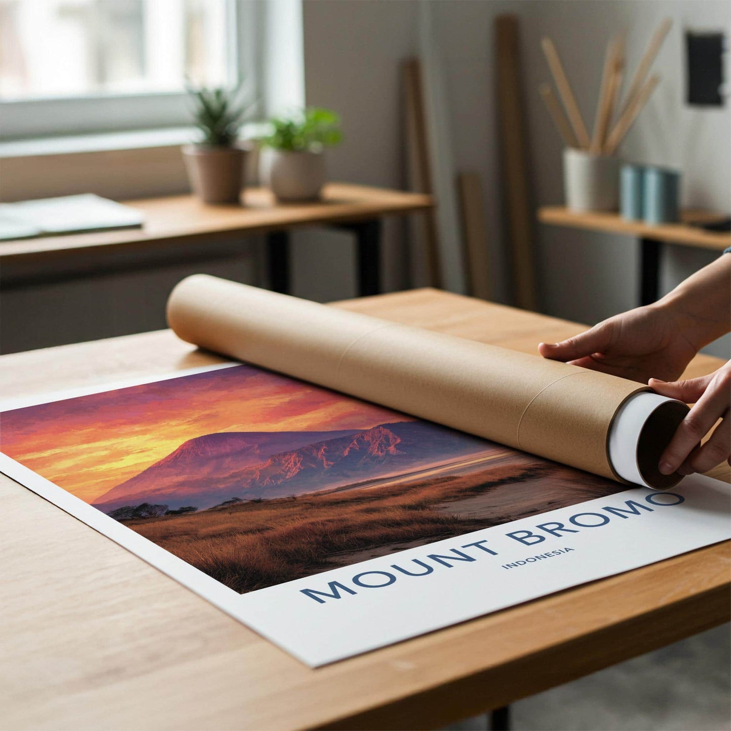 Mount Bromo Poster - Indonesia Travel Art - Fiery Sunset Volcano Home Decor