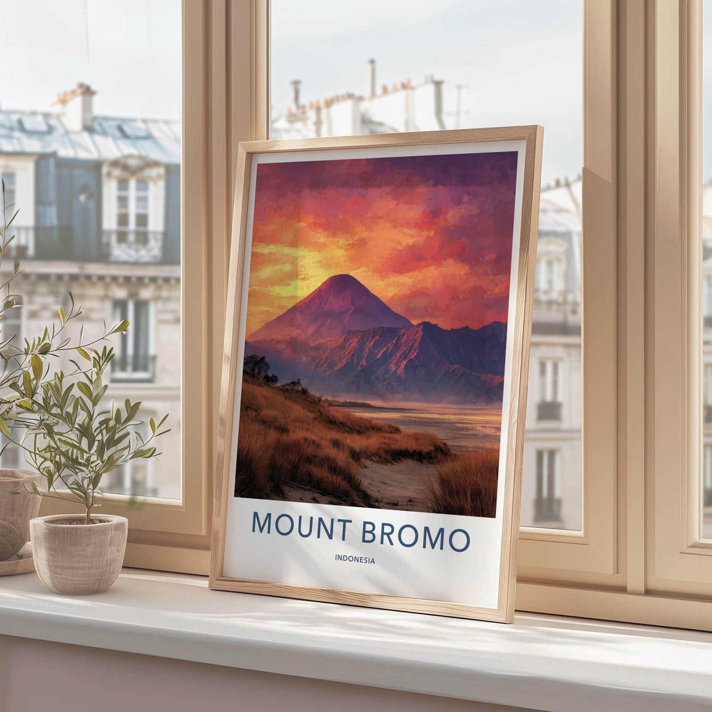 Mount Bromo Poster - Indonesia Travel Art - Fiery Sunset Volcano Home Decor