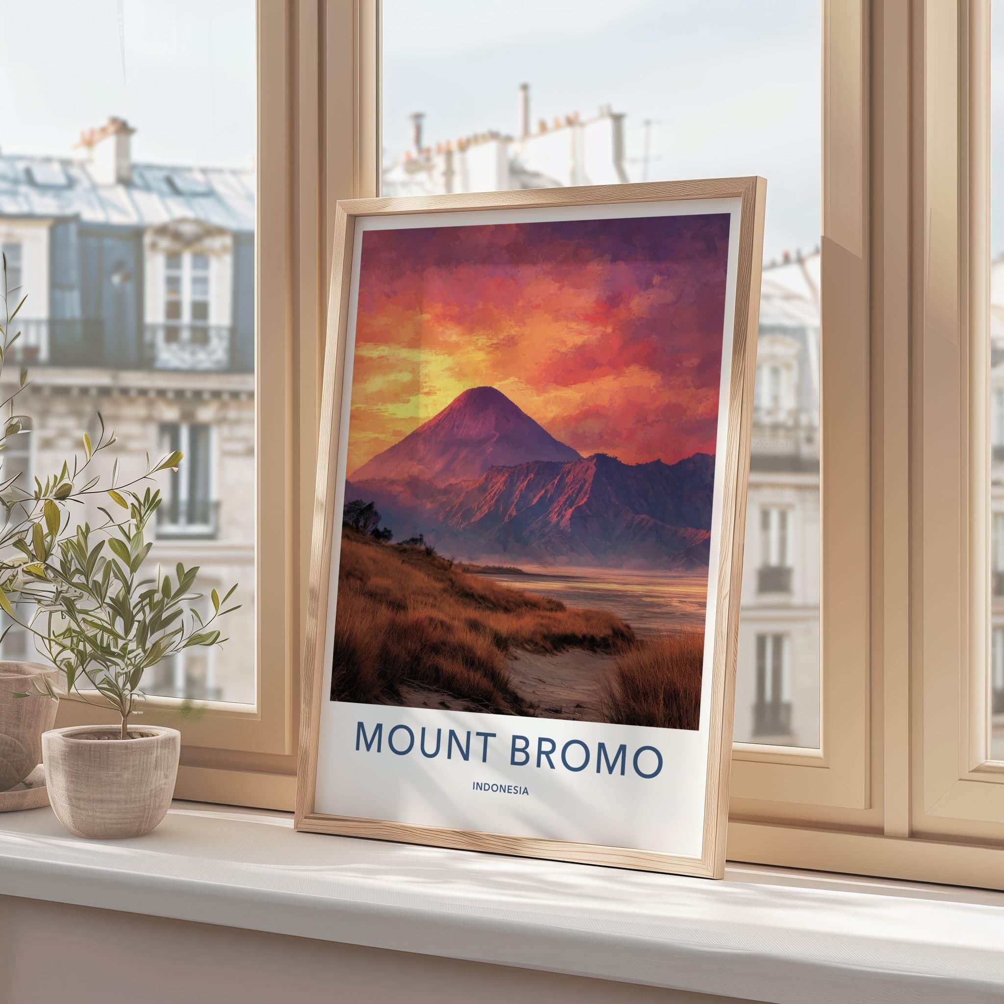 Mount Bromo Poster - Indonesia Travel Art - Fiery Sunset Volcano Home Decor