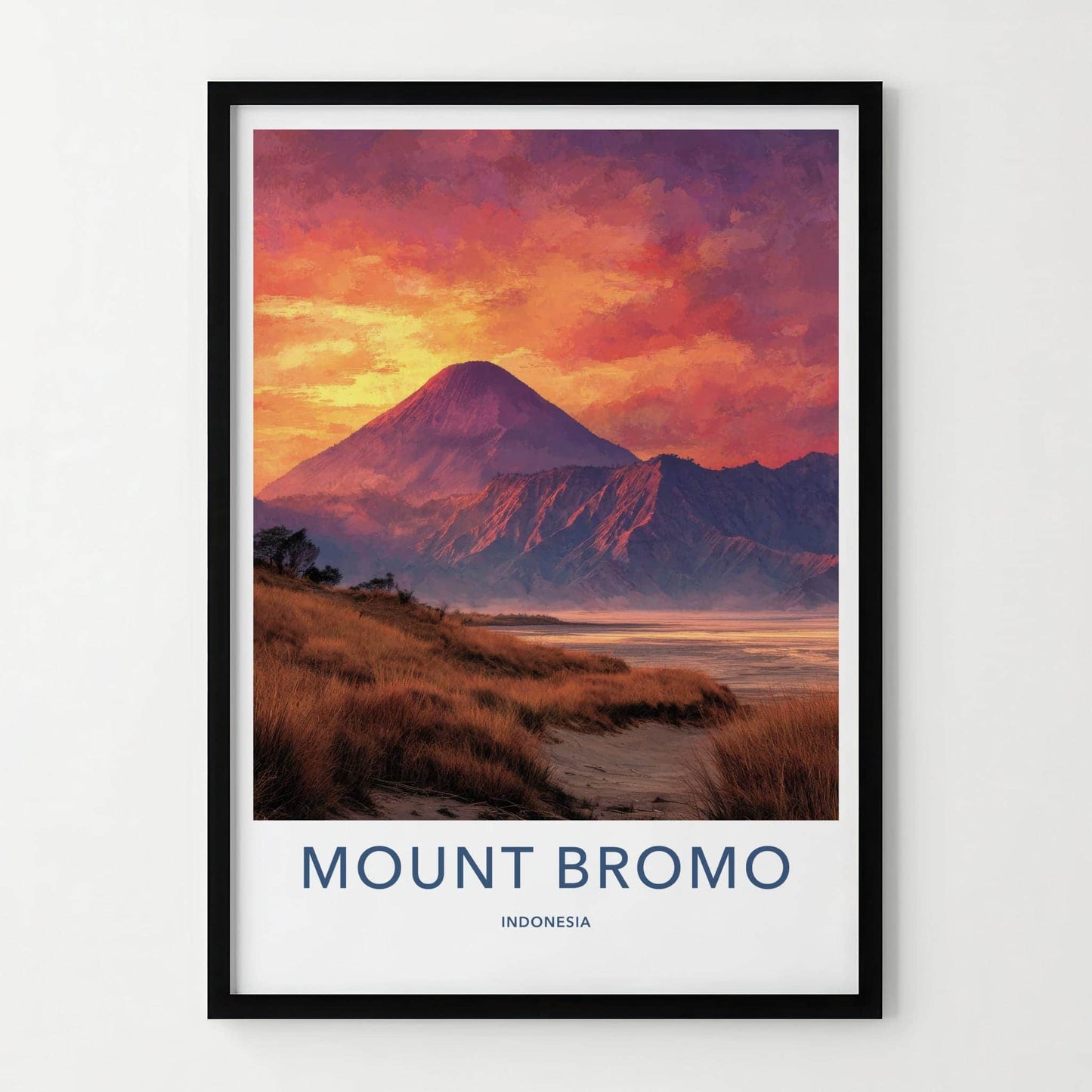 Mount Bromo Poster - Indonesia Travel Art - Fiery Sunset Volcano Home Decor