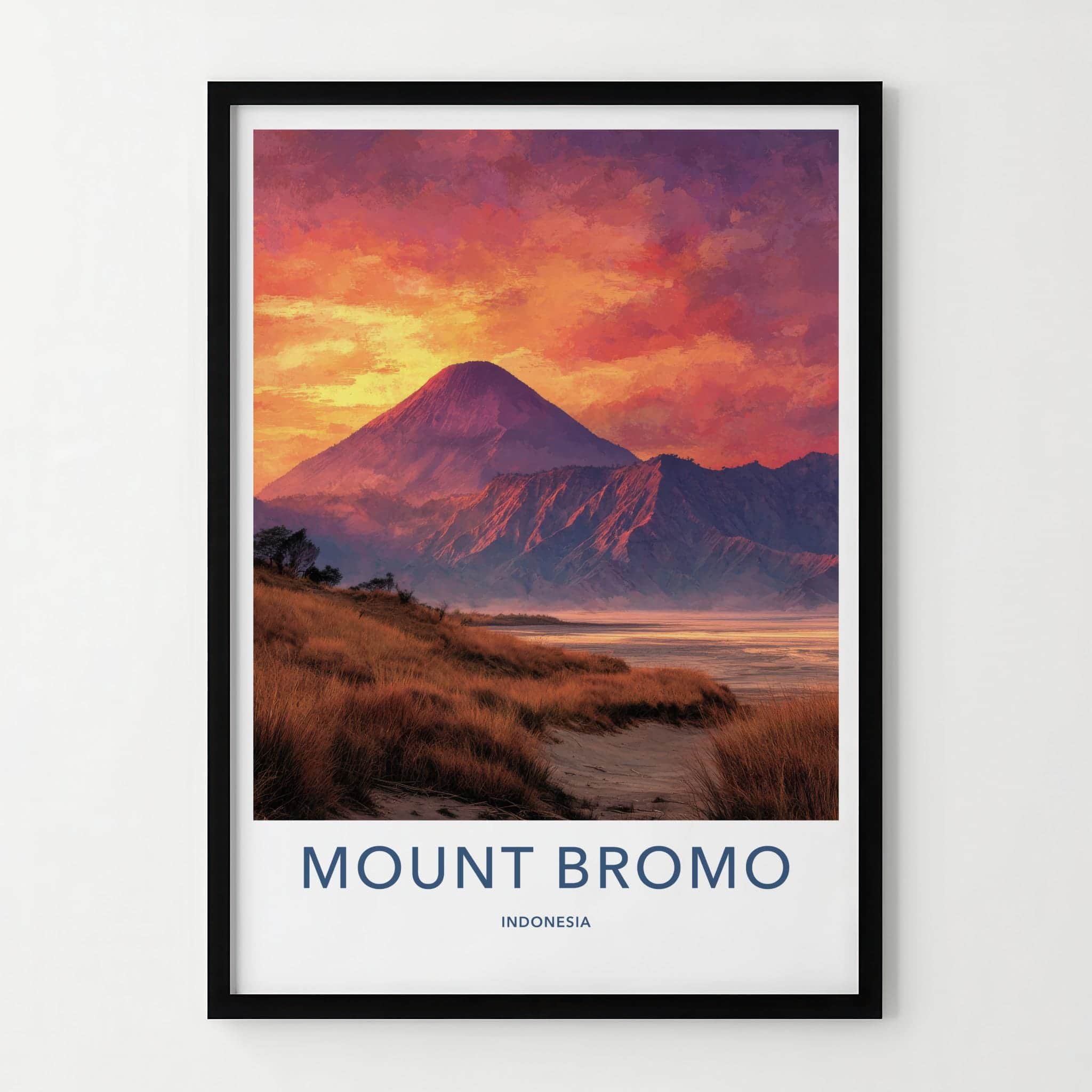 Mount Bromo Poster - Indonesia Travel Art - Fiery Sunset Volcano Home Decor