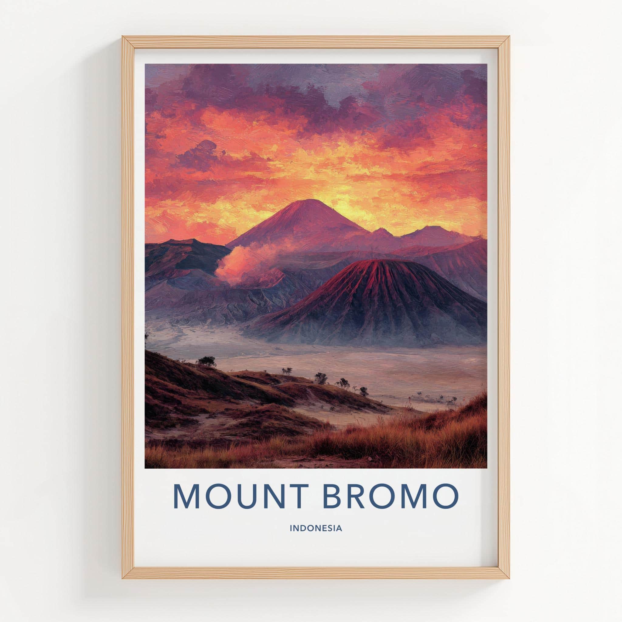 Mount Bromo Poster - Indonesia Travel Art - Fiery Volcanic Peaks Home Decor