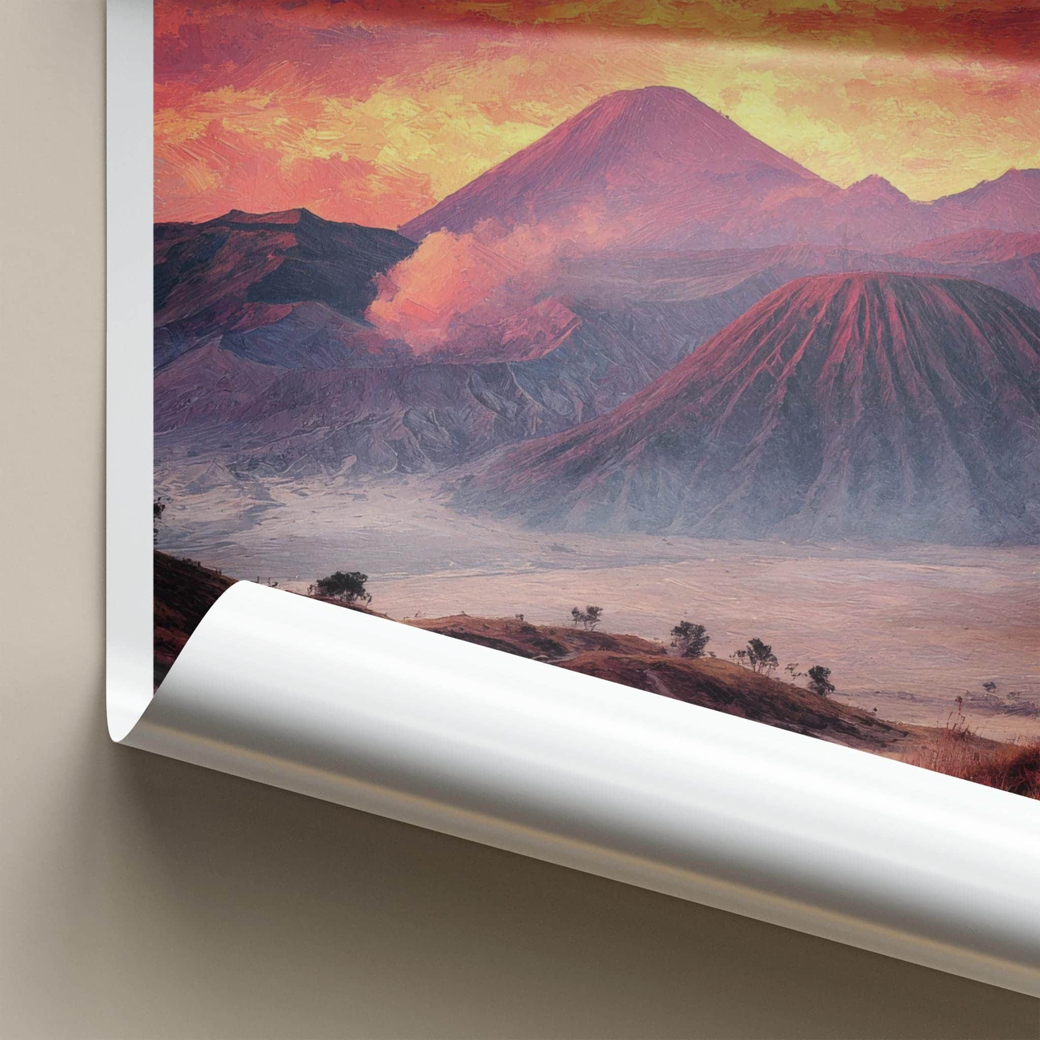 Mount Bromo Poster - Indonesia Travel Art - Fiery Volcanic Peaks Home Decor