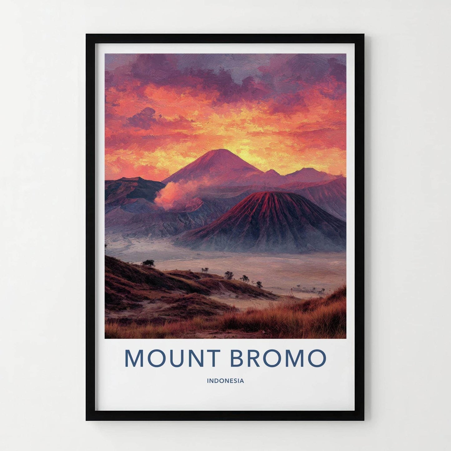 Mount Bromo Poster - Indonesia Travel Art - Fiery Volcanic Peaks Home Decor