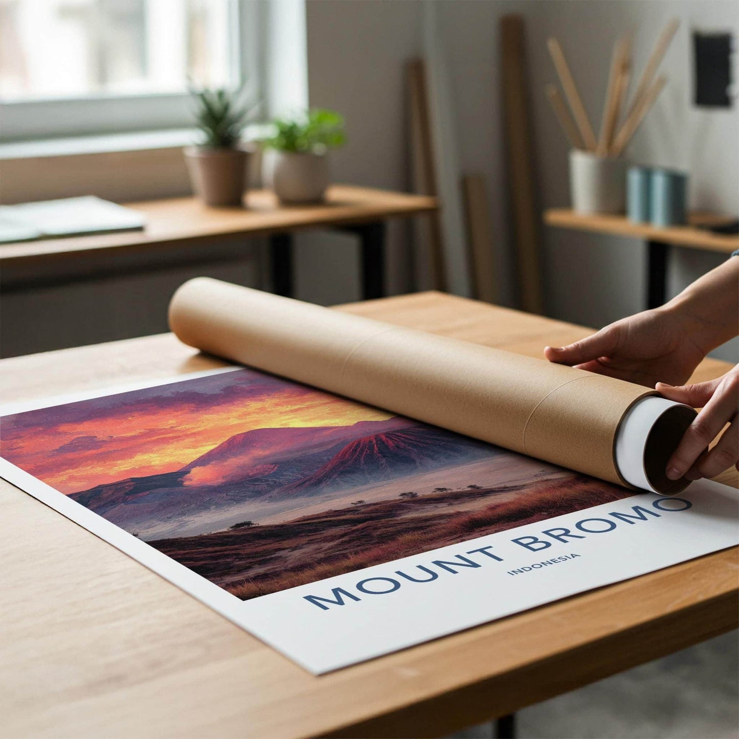 Mount Bromo Poster - Indonesia Travel Art - Fiery Volcanic Peaks Home Decor