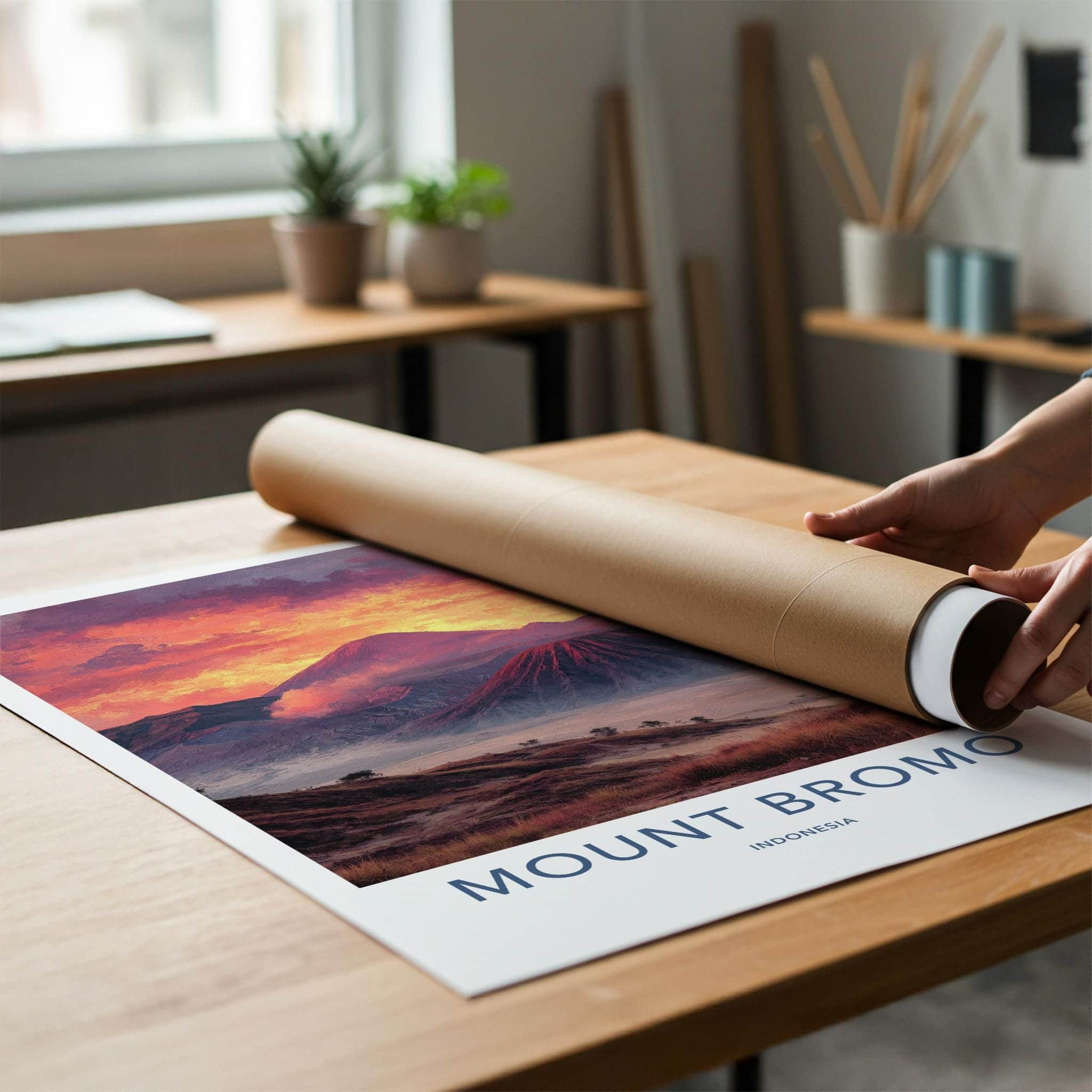 Mount Bromo Poster - Indonesia Travel Art - Fiery Volcanic Peaks Home Decor