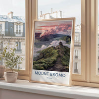 Mount Bromo Poster - Indonesia Travel Art - Smoking Volcano Temple Home Decor