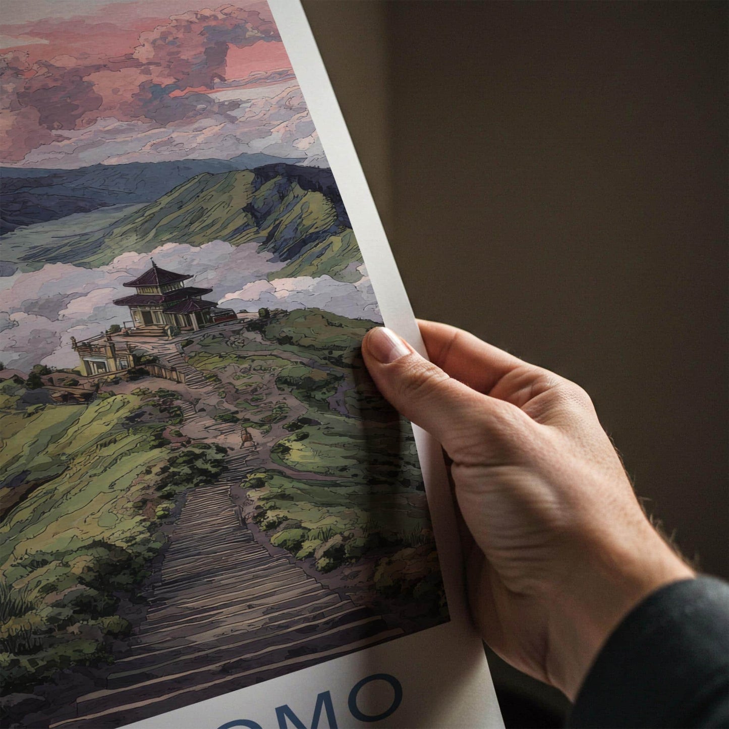 Mount Bromo Poster - Indonesia Travel Art - Smoking Volcano Temple Home Decor