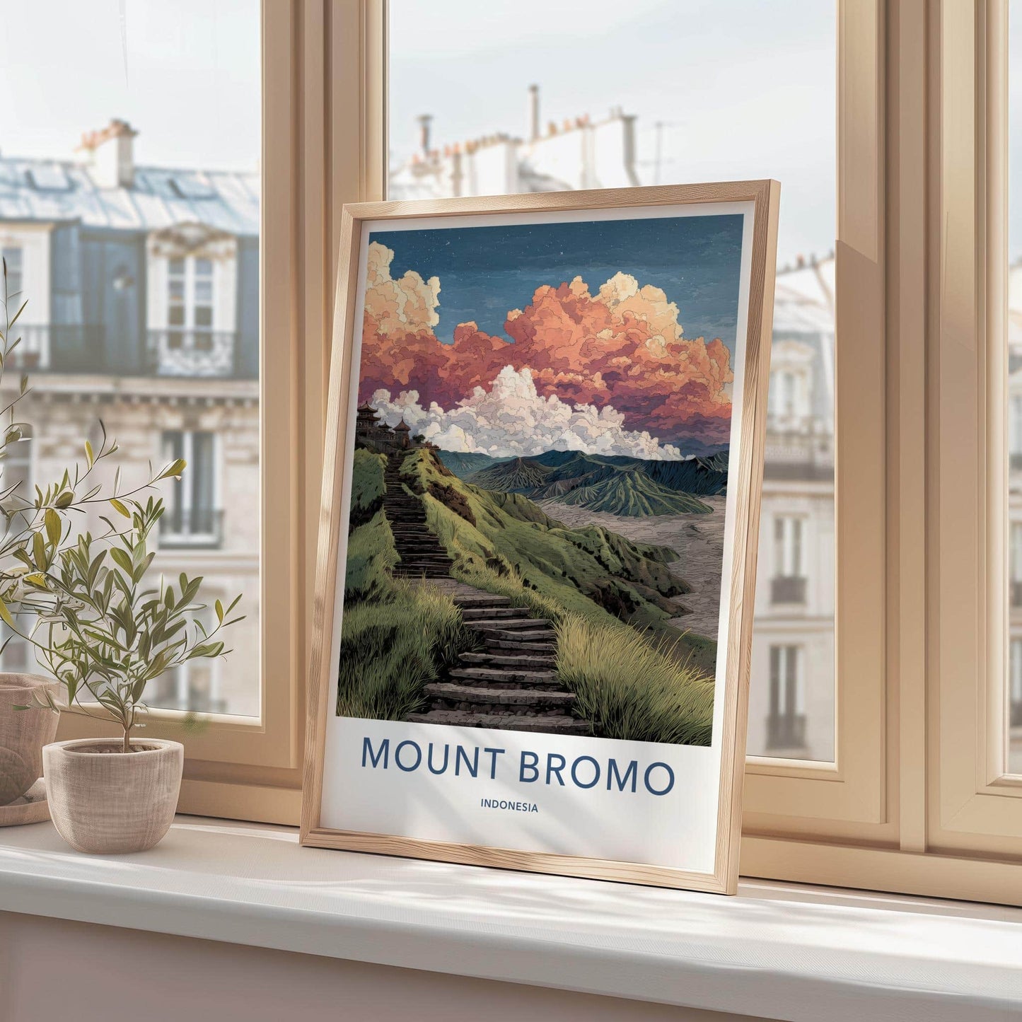 Mount Bromo Poster - Indonesia Travel Art - Volcanic Steps Temple Home Decor