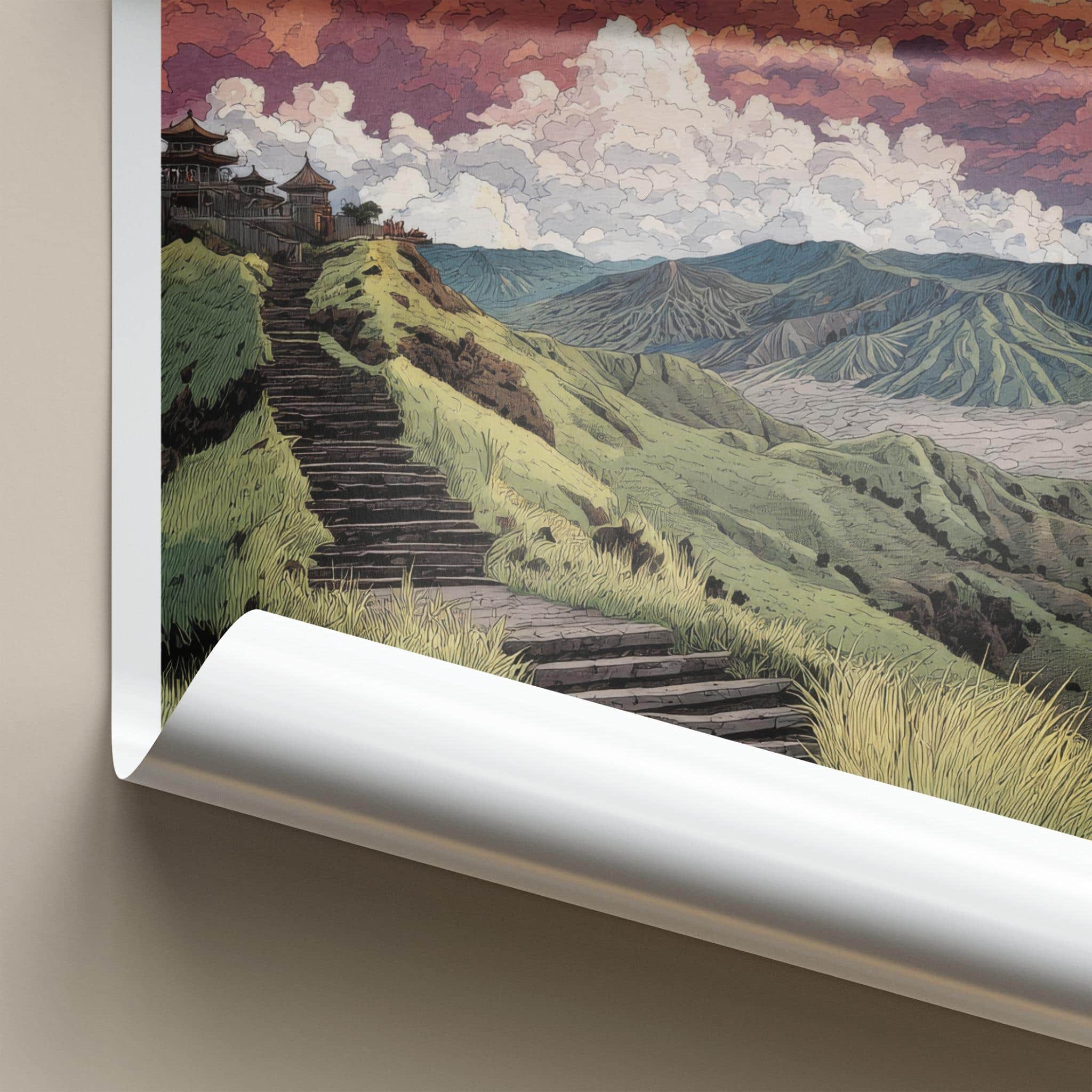 Mount Bromo Poster - Indonesia Travel Art - Volcanic Steps Temple Home Decor