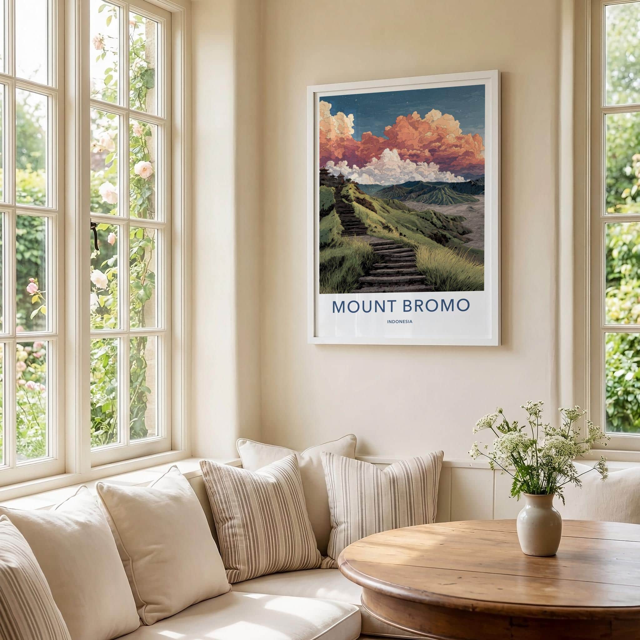 Mount Bromo Poster - Indonesia Travel Art - Volcanic Steps Temple Home Decor