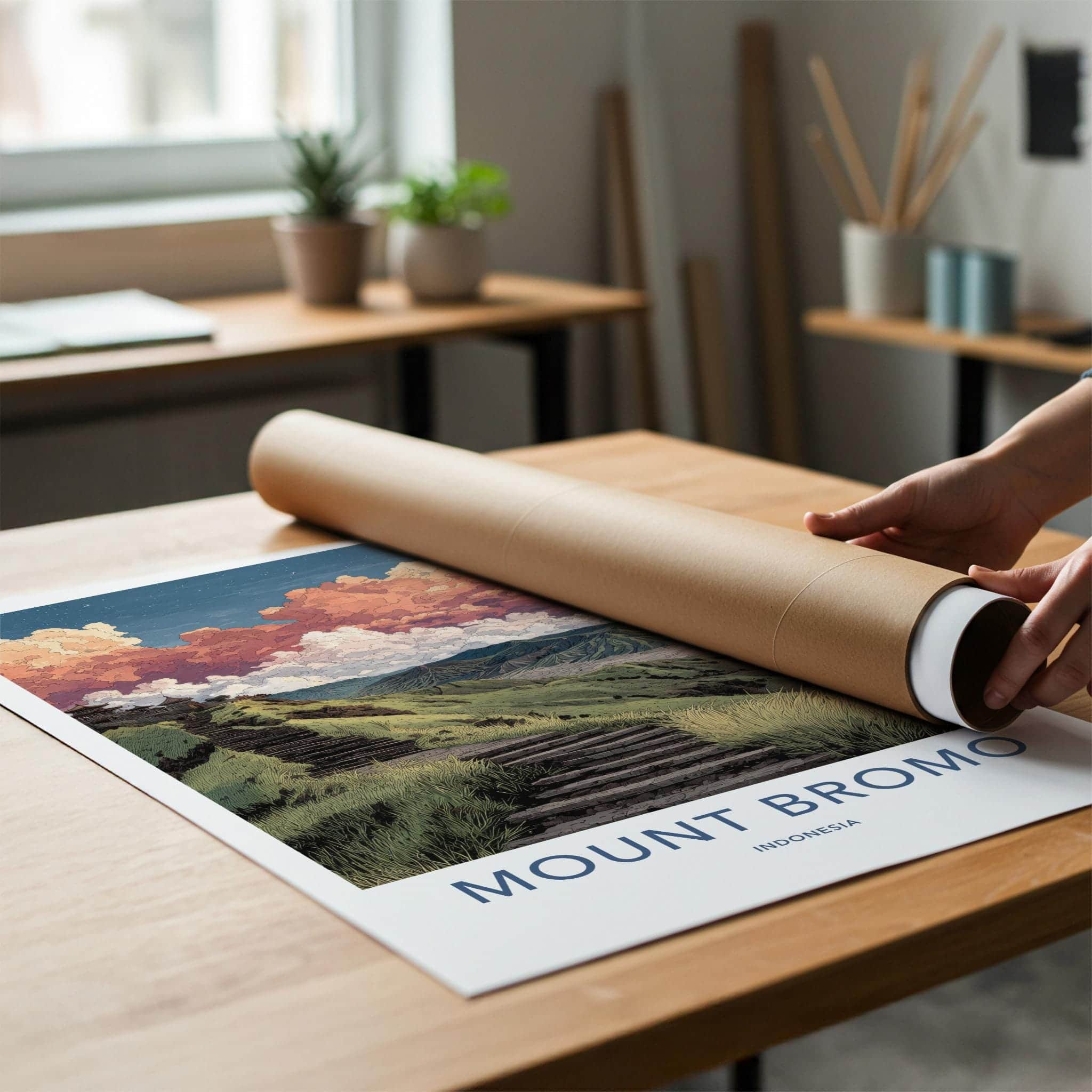 Mount Bromo Poster - Indonesia Travel Art - Volcanic Steps Temple Home Decor