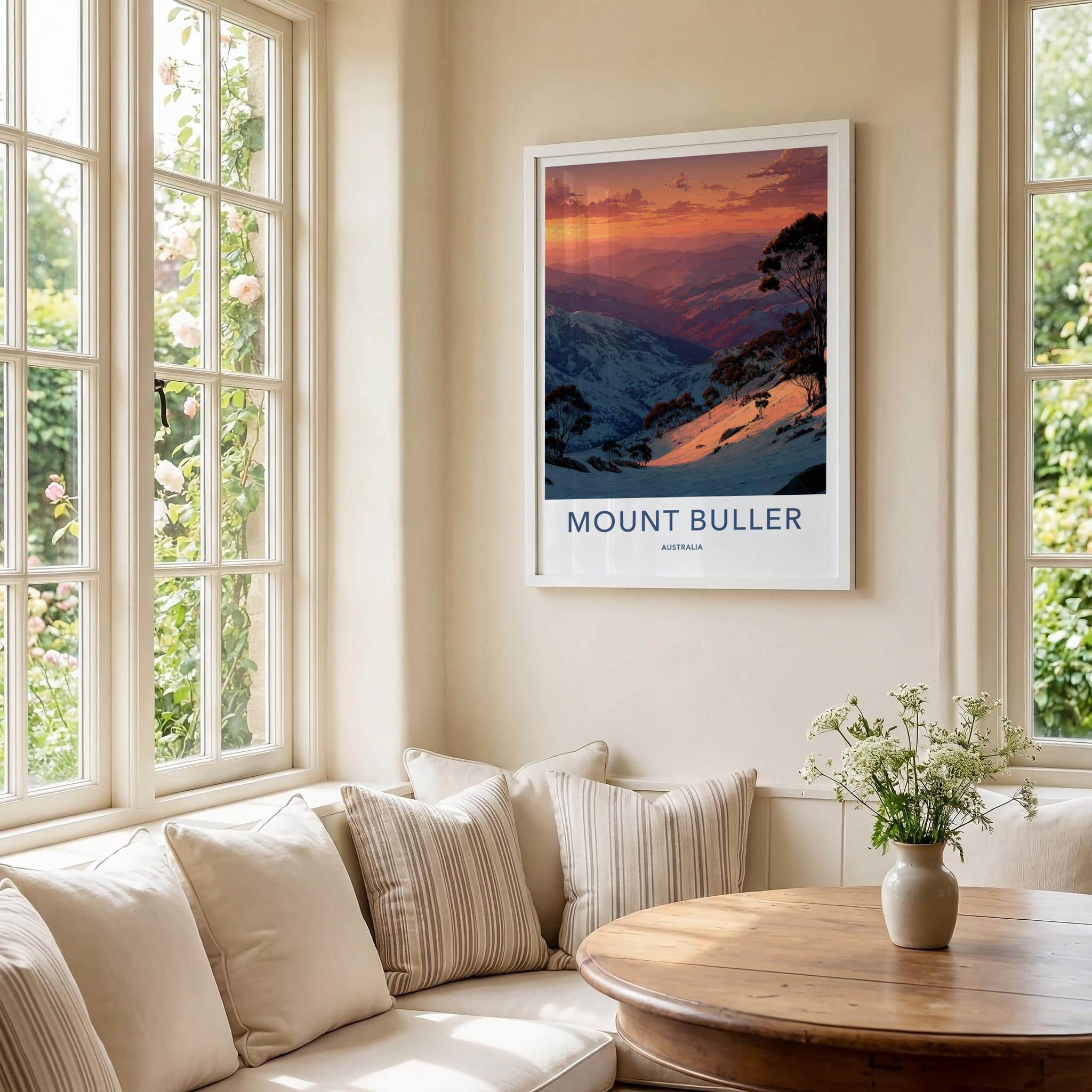 Mount Buller Poster - Australia Travel Art - Orange Sky Mountains Home Decor