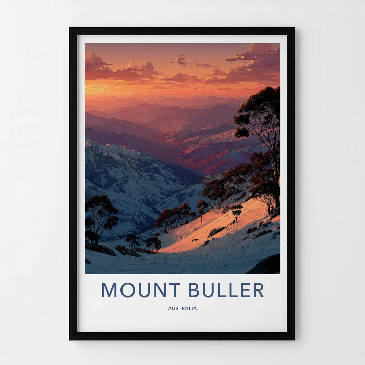 Mount Buller Poster - Australia Travel Art - Orange Sky Mountains Home Decor
