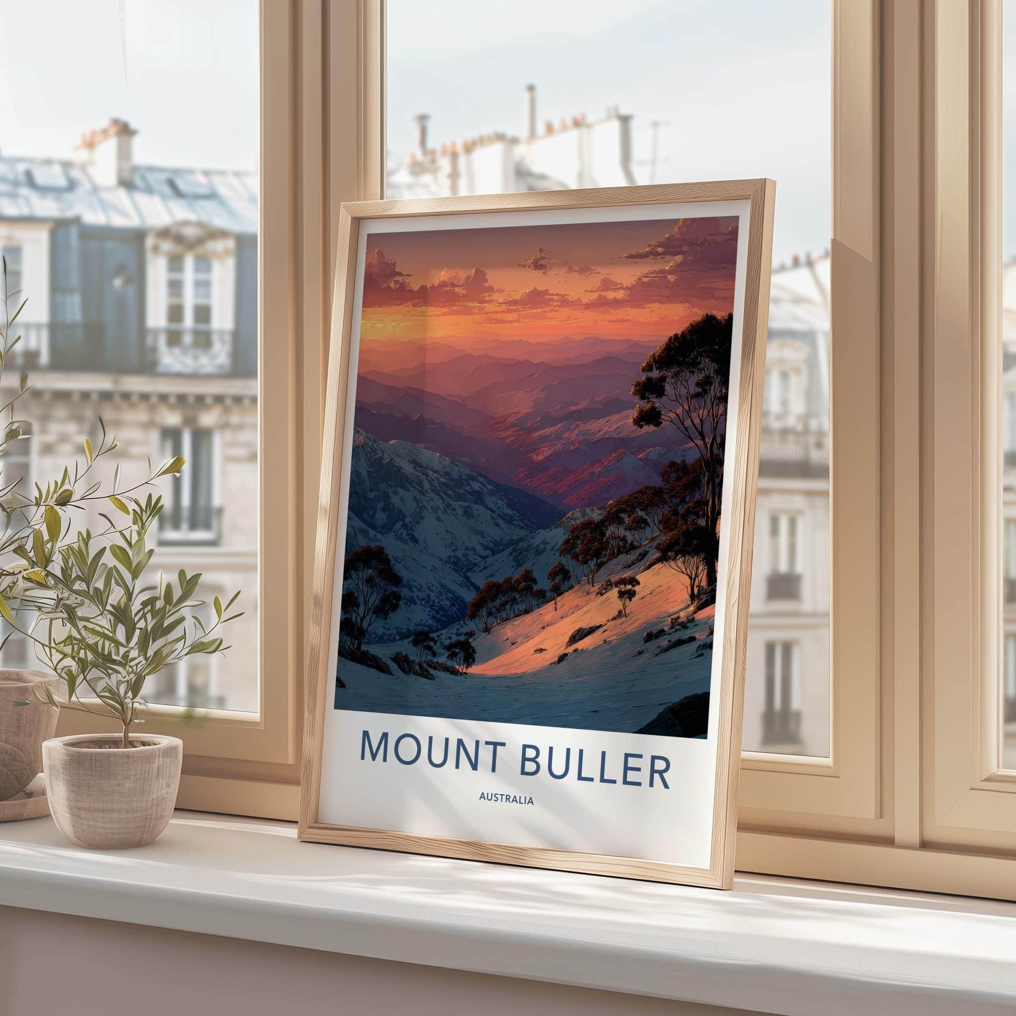 Mount Buller Poster - Australia Travel Art - Orange Sky Mountains Home Decor