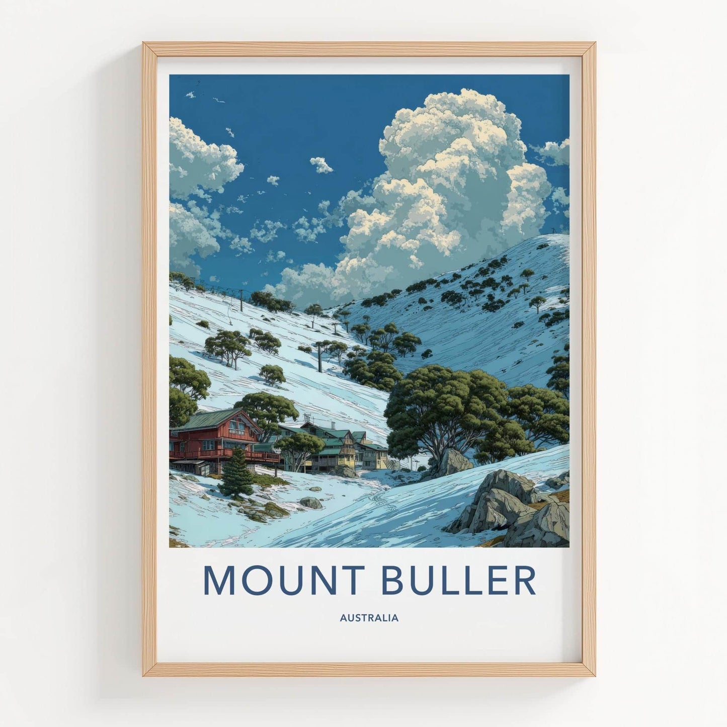 Mount Buller Poster - Australia Travel Art - Snowy Mountain Village Home Decor