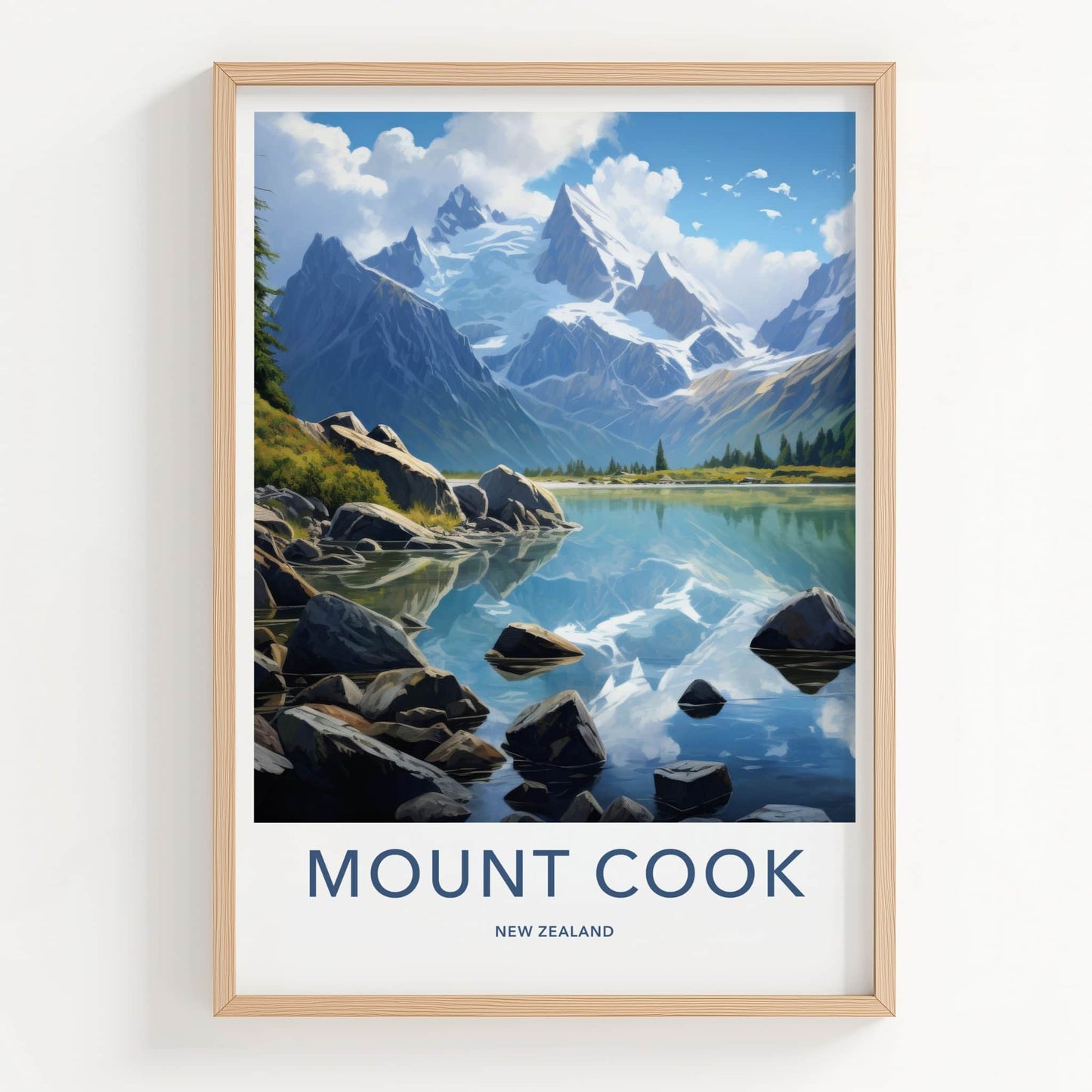 Mount Cook Poster - New Zealand Travel Art - Mountain Lake Reflection Home Decor