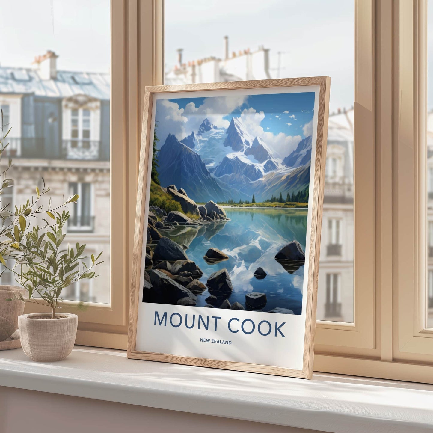 Mount Cook Poster - New Zealand Travel Art - Mountain Lake Reflection Home Decor