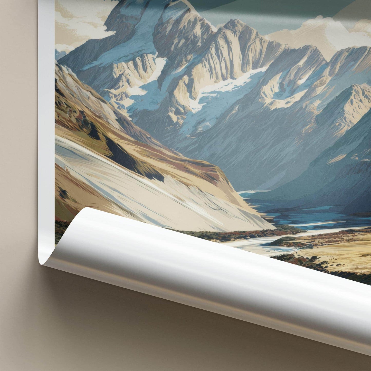 Mount Cook Poster - New Zealand Travel Art - Snowy Mountain River Home Decor