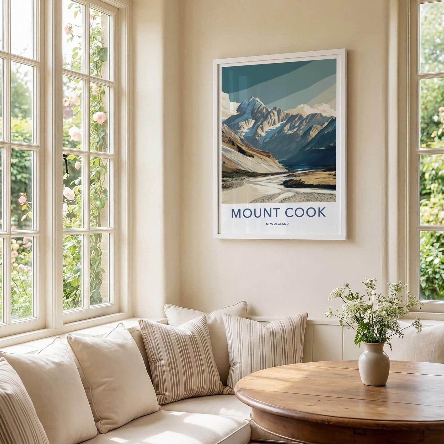 Mount Cook Poster - New Zealand Travel Art - Snowy Mountain River Home Decor