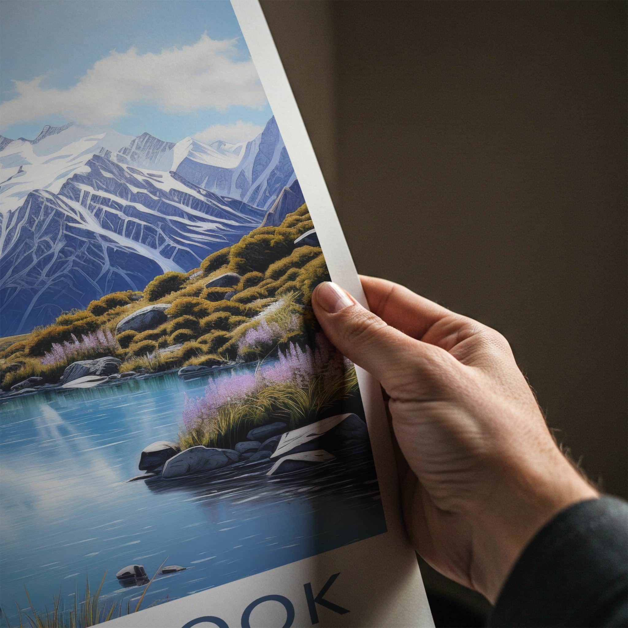Mount Cook Poster - New Zealand Travel Art - Snowy Peak Lake Wall Decor