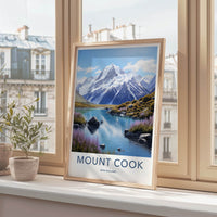 Mount Cook Poster - New Zealand Travel Art - Snowy Peak Lake Wall Decor
