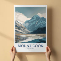 Mount Cook Poster - New Zealand Wall Art - Glacial River Valley Home Decor