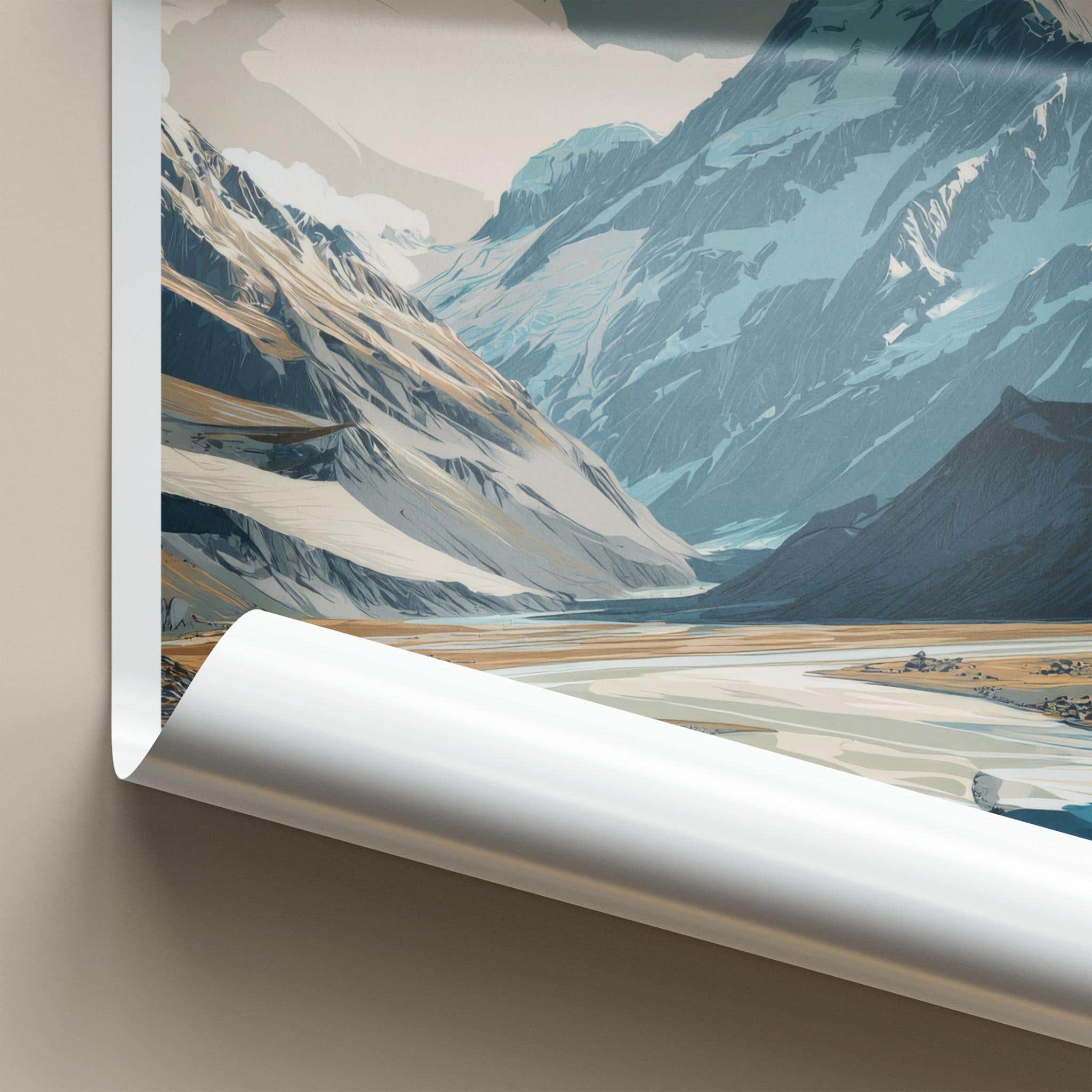 Mount Cook Poster - New Zealand Wall Art - Glacial River Valley Home Decor