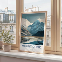 Mount Cook Poster - New Zealand Wall Art - Glacial River Valley Home Decor