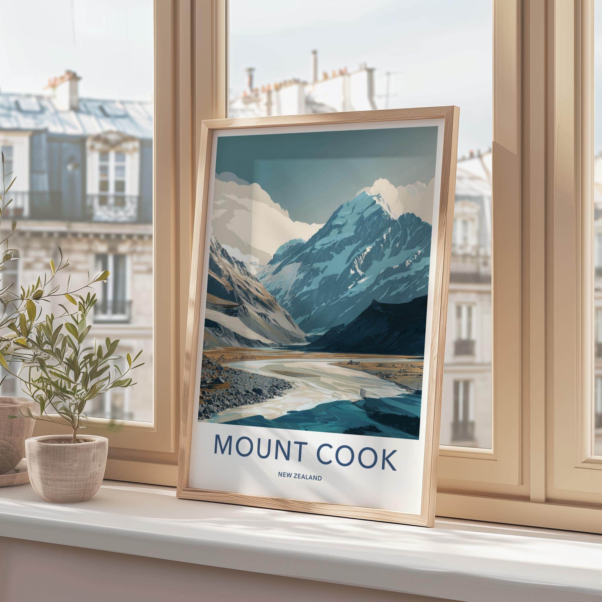 Mount Cook Poster - New Zealand Wall Art - Glacial River Valley Home Decor