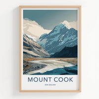 Mount Cook Poster - New Zealand Wall Art - Glacial River Valley Home Decor