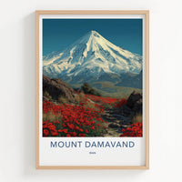 Mount Damavand Poster - Iran Travel Art - Crimson Poppies Scene Home Decor