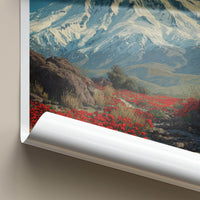 Mount Damavand Poster - Iran Travel Art - Crimson Poppies Scene Home Decor