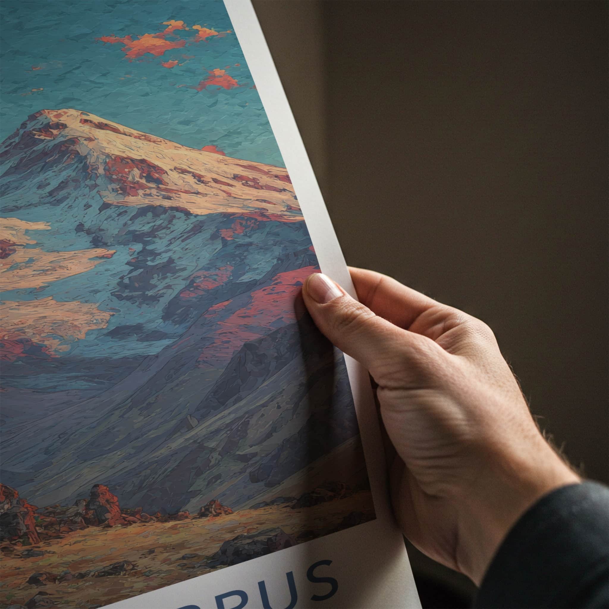 Mount Elbrus Poster - Russia Art Print - Snowy Peaks Clouds Home Decor