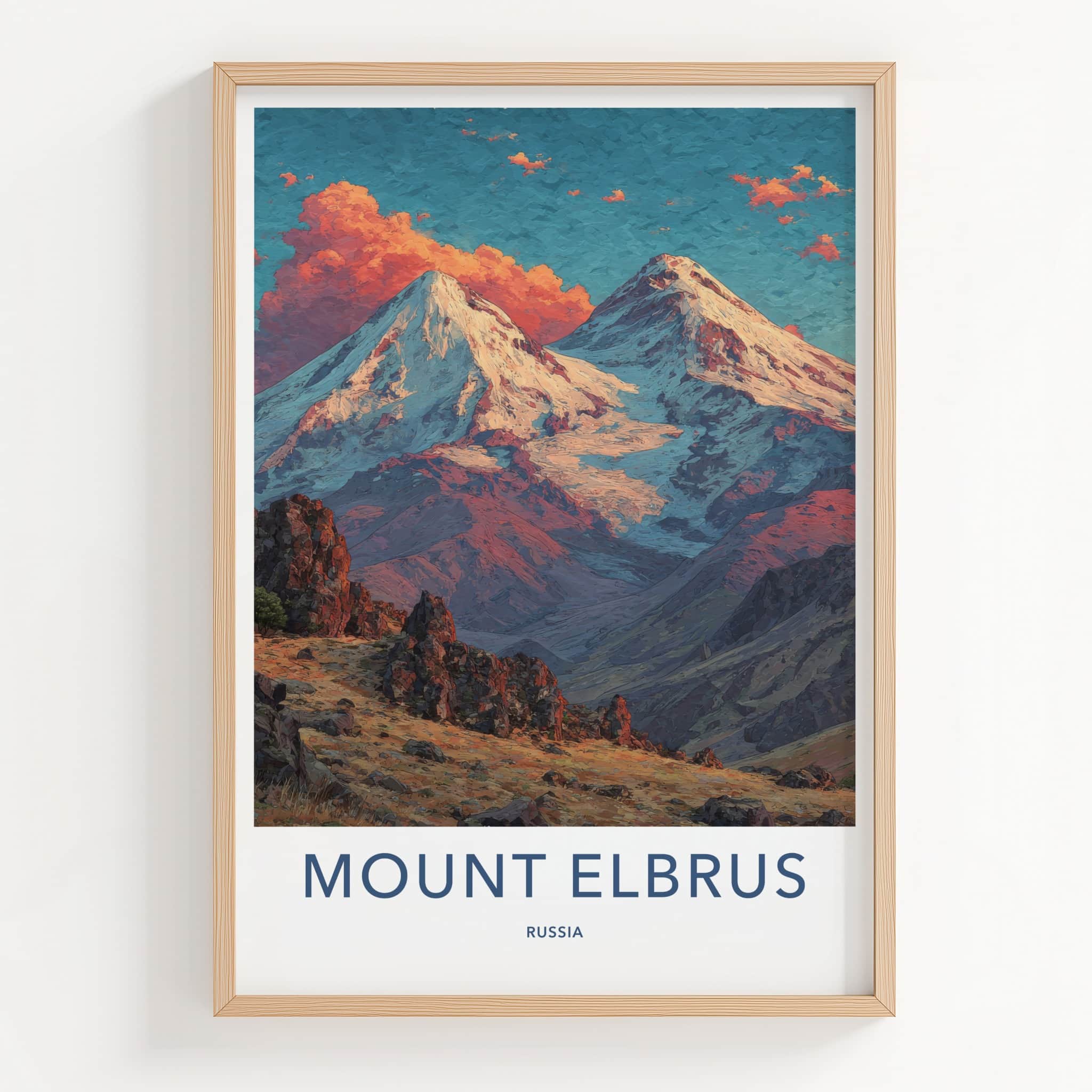 Mount Elbrus Poster - Russia Art Print - Snowy Peaks Clouds Home Decor
