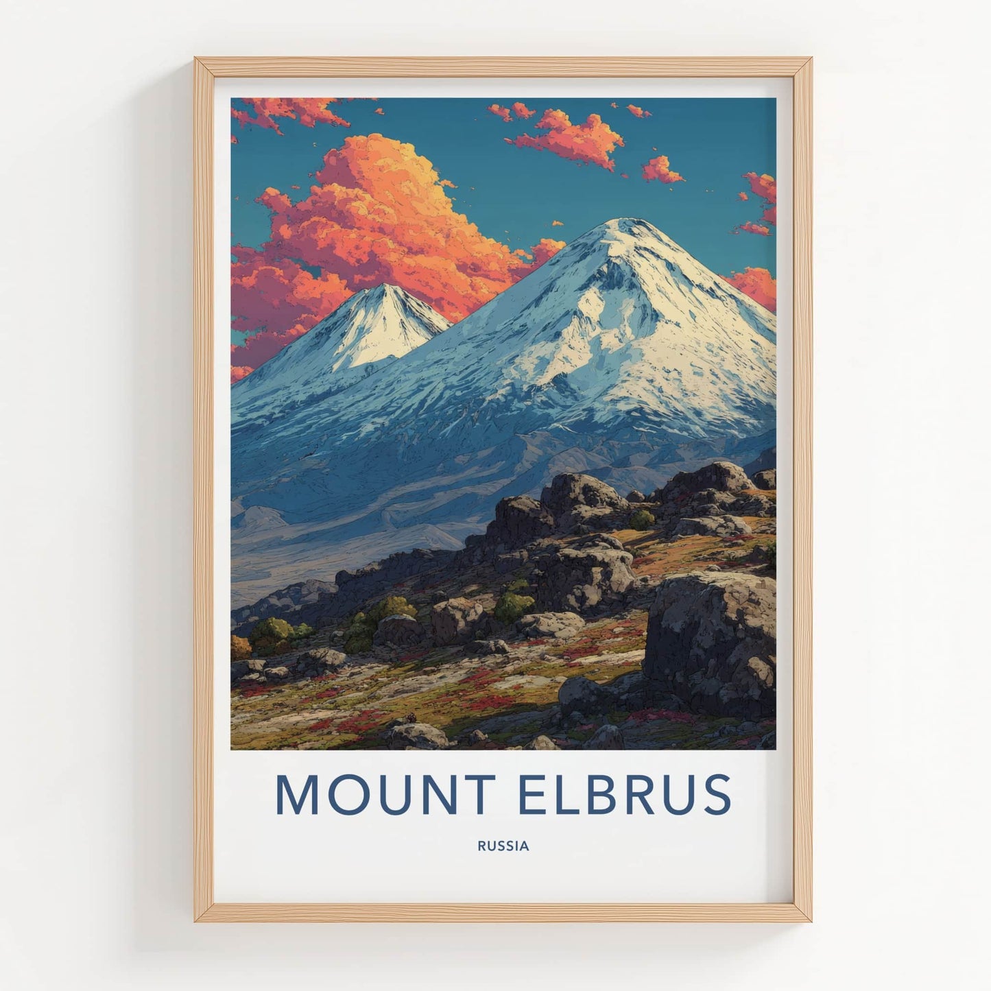 Mount Elbrus Poster - Russia Travel Print - Snow Capped Peaks Gallery Art