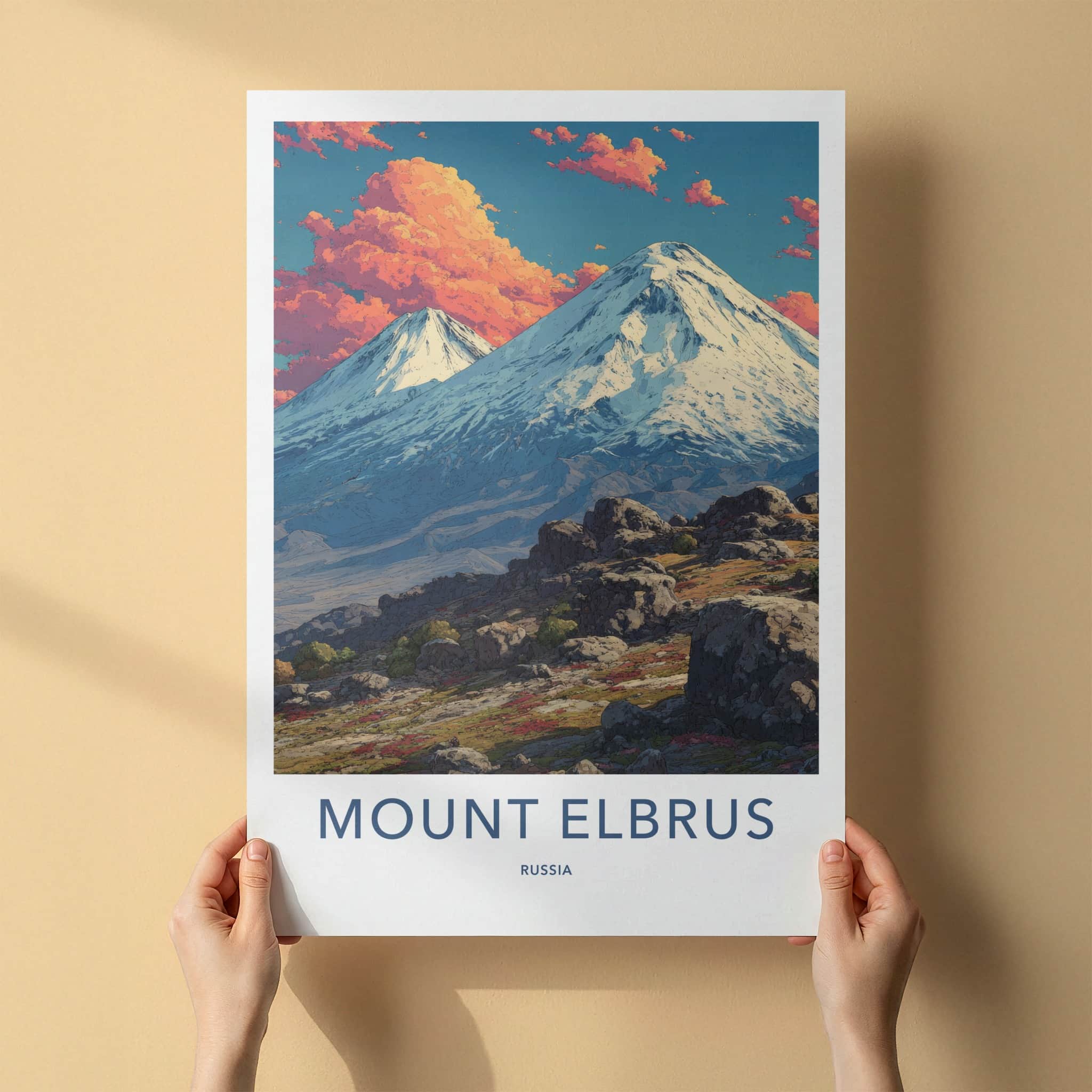 Mount Elbrus Poster - Russia Travel Print - Snow Capped Peaks Gallery Art