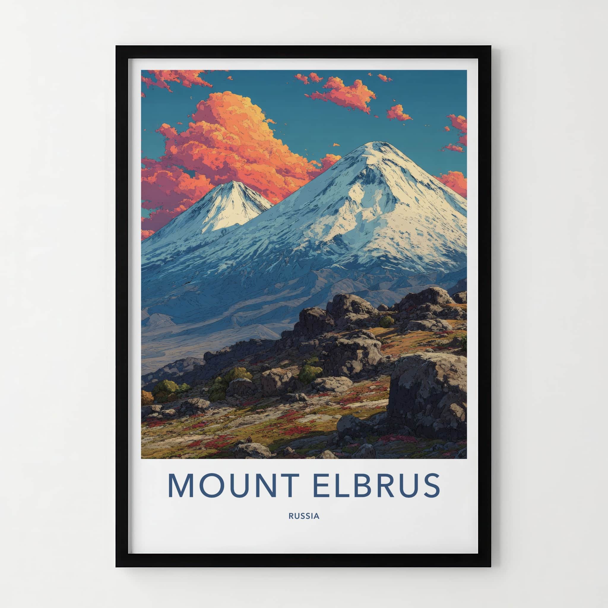 Mount Elbrus Poster - Russia Travel Print - Snow Capped Peaks Gallery Art