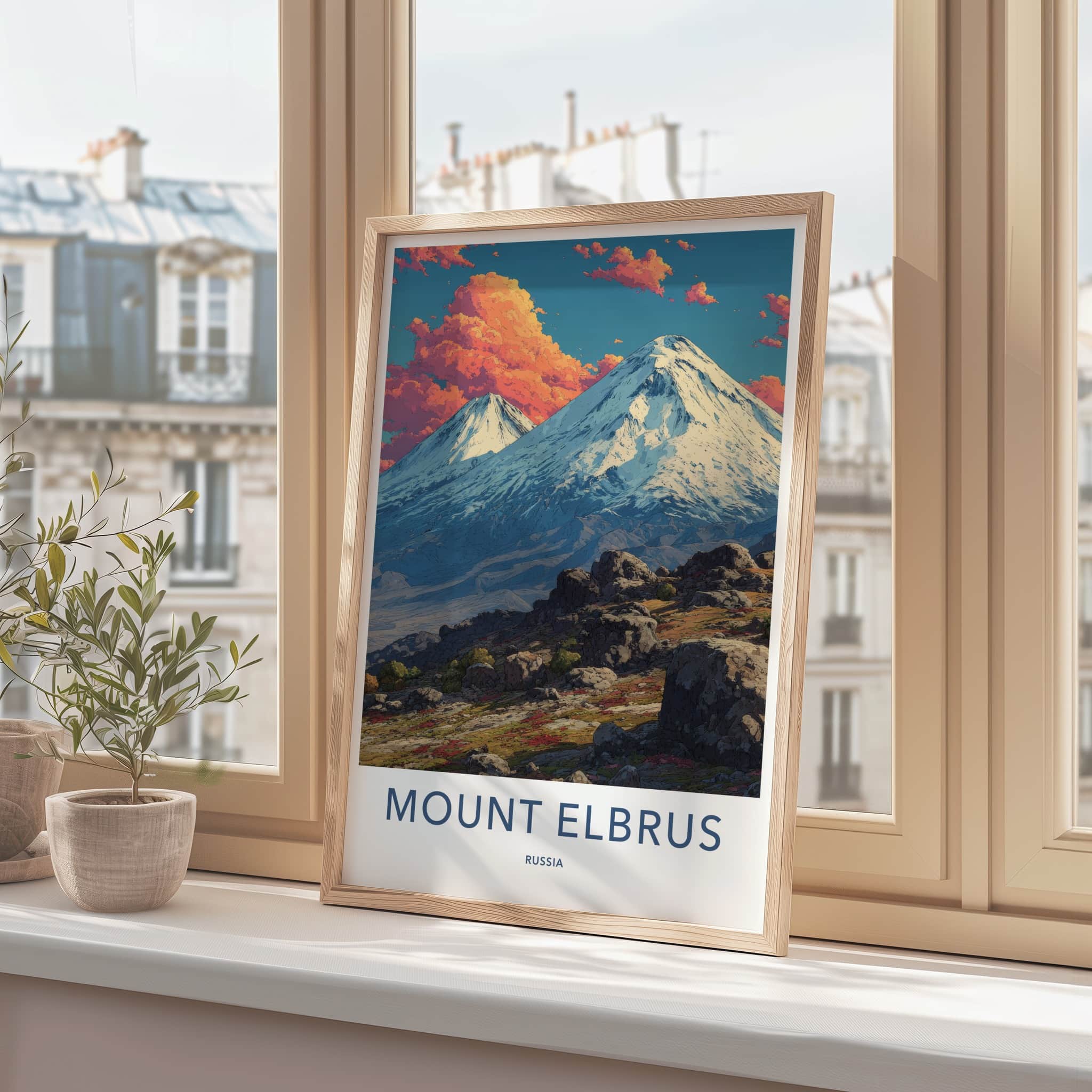 Mount Elbrus Poster - Russia Travel Print - Snow Capped Peaks Gallery Art