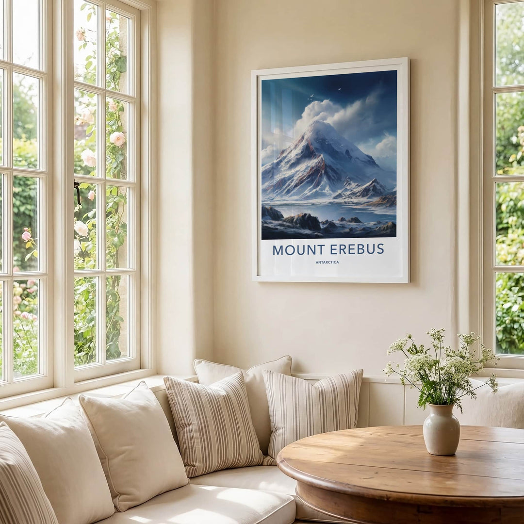 Mount Erebus Poster - Antarctica Travel Art - Snowy Mountain Vista Home Decor
