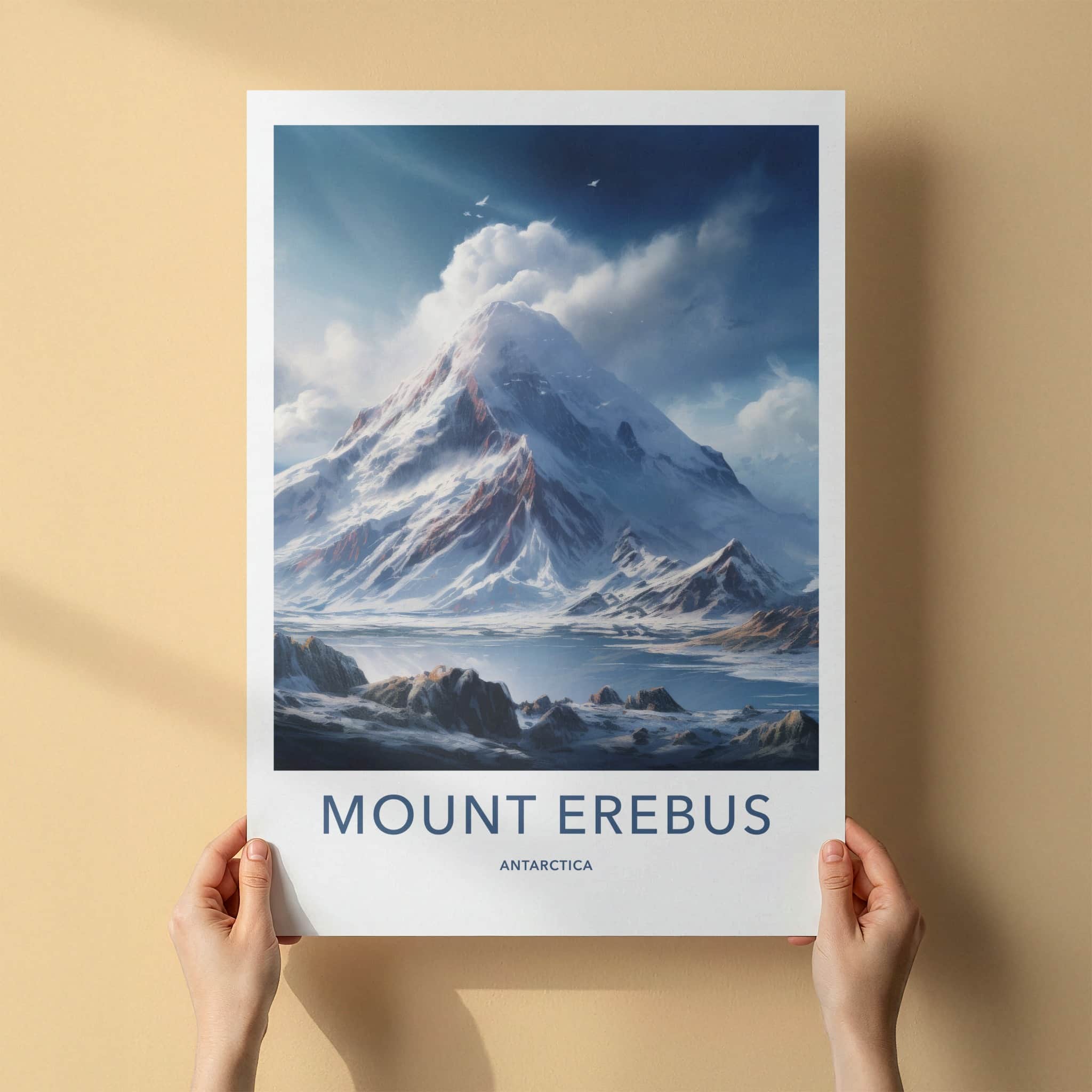 Mount Erebus Poster - Antarctica Travel Art - Snowy Mountain Vista Home Decor