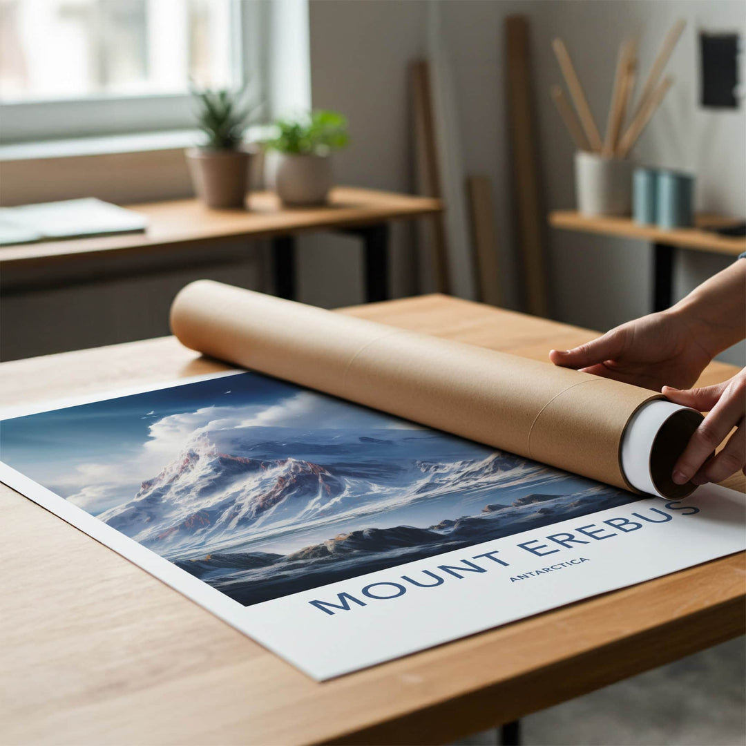 Mount Erebus Poster - Antarctica Travel Art - Snowy Mountain Vista Home Decor