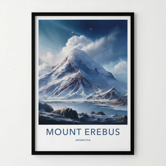 Mount Erebus Poster - Antarctica Travel Art - Snowy Mountain Vista Home Decor