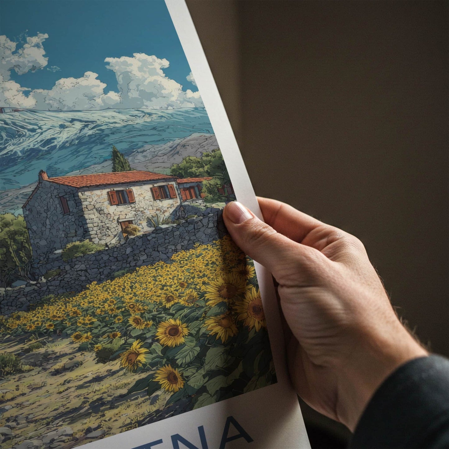 Mount Etna Poster - Italy Art Print - Stone House Sunflowers Home Decor