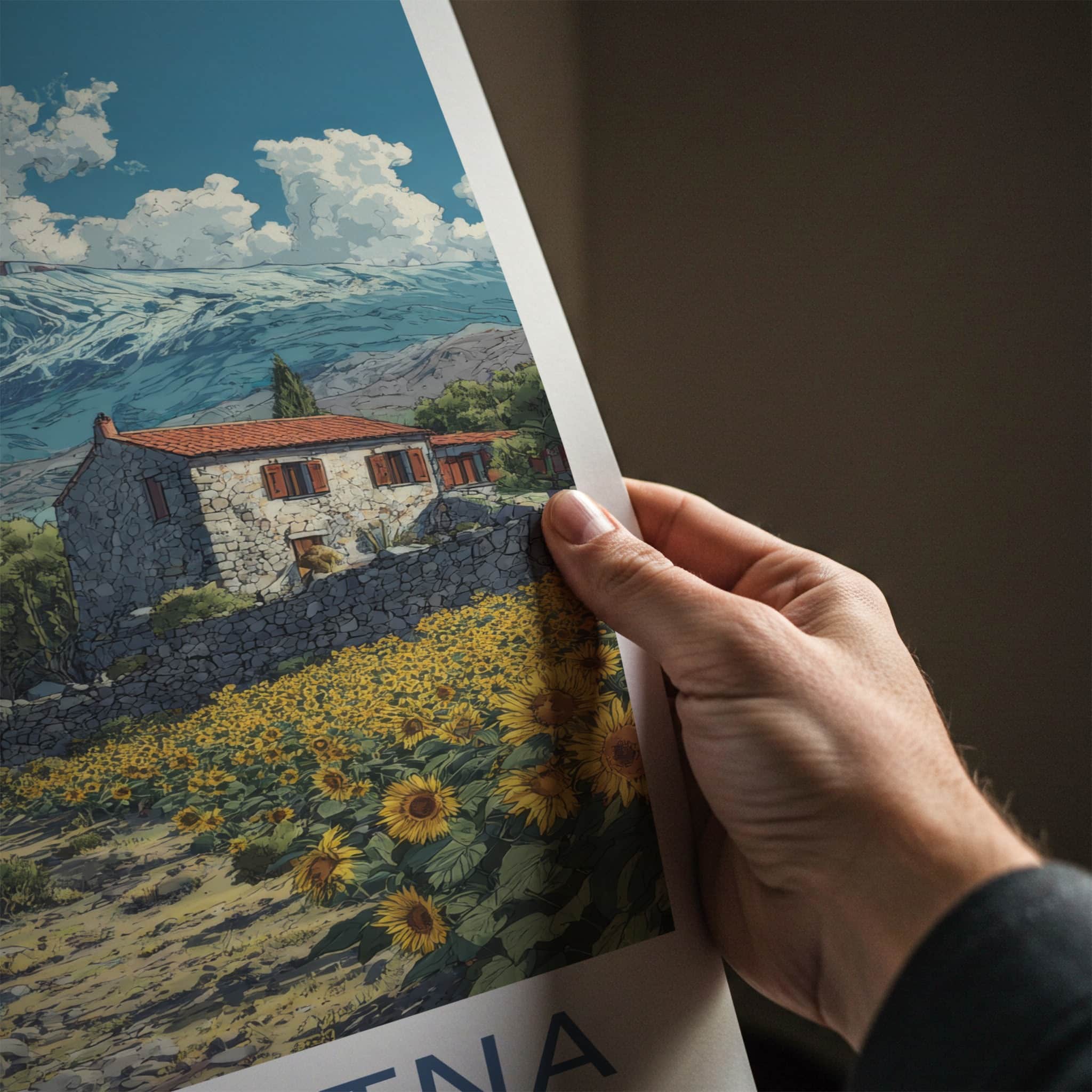 Mount Etna Poster - Italy Art Print - Stone House Sunflowers Home Decor
