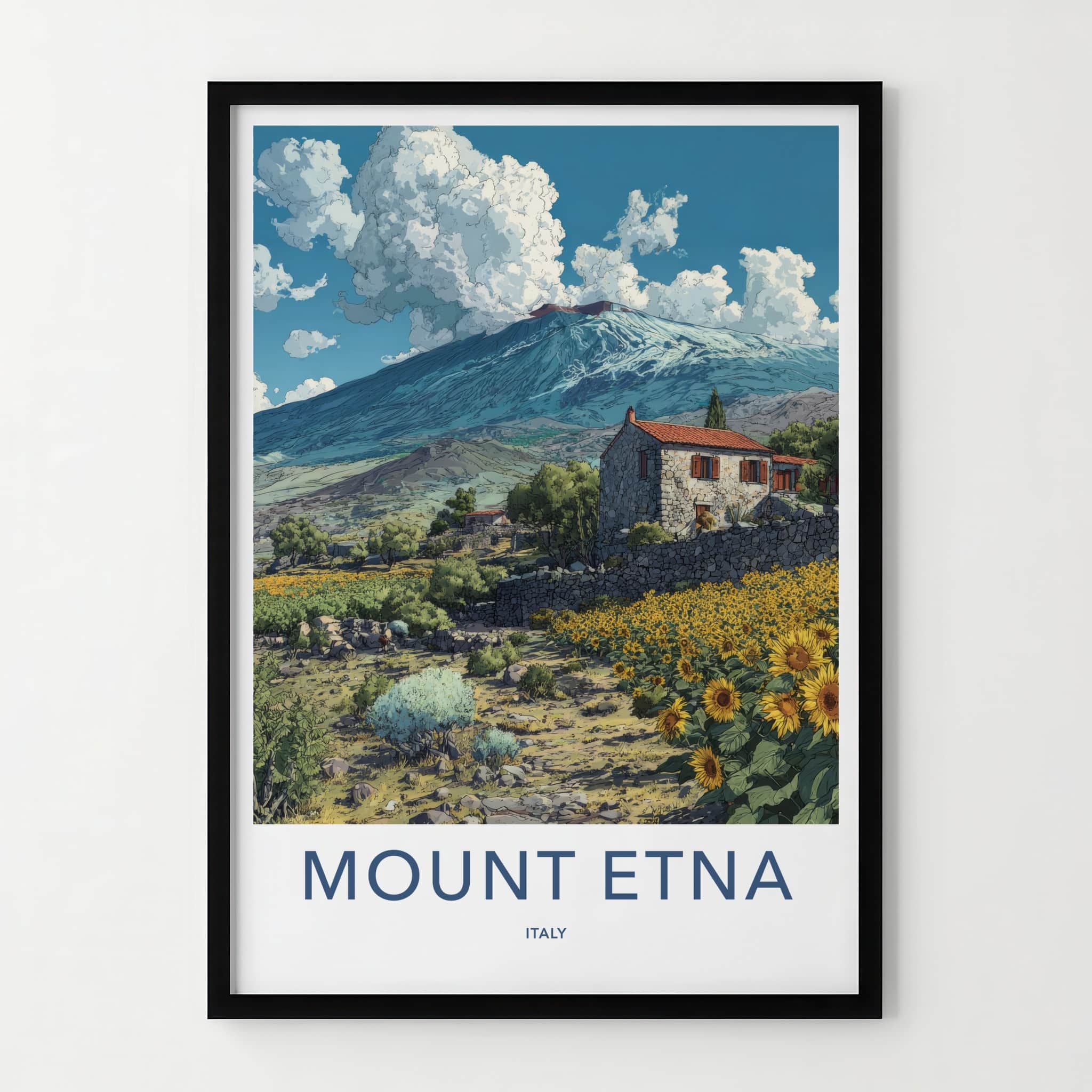 Mount Etna Poster - Italy Art Print - Stone House Sunflowers Home Decor