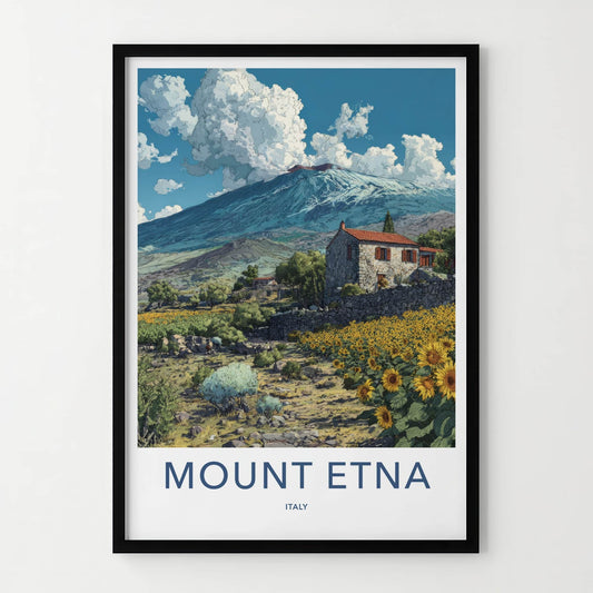 Mount Etna Poster - Italy Art Print - Stone House Sunflowers Home Decor