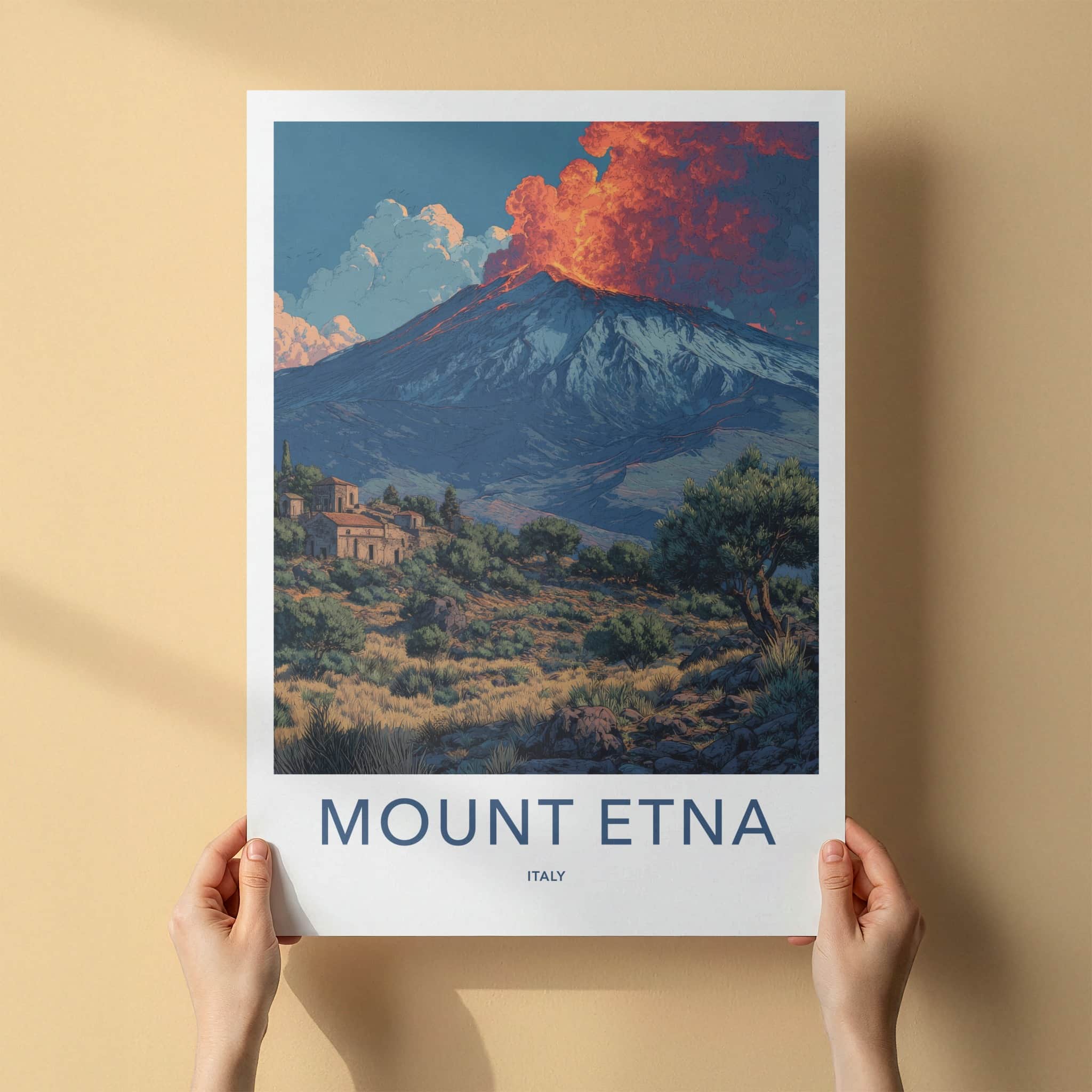 Mount Etna Poster - Italy Travel Art - Erupting Sky Peak Gift